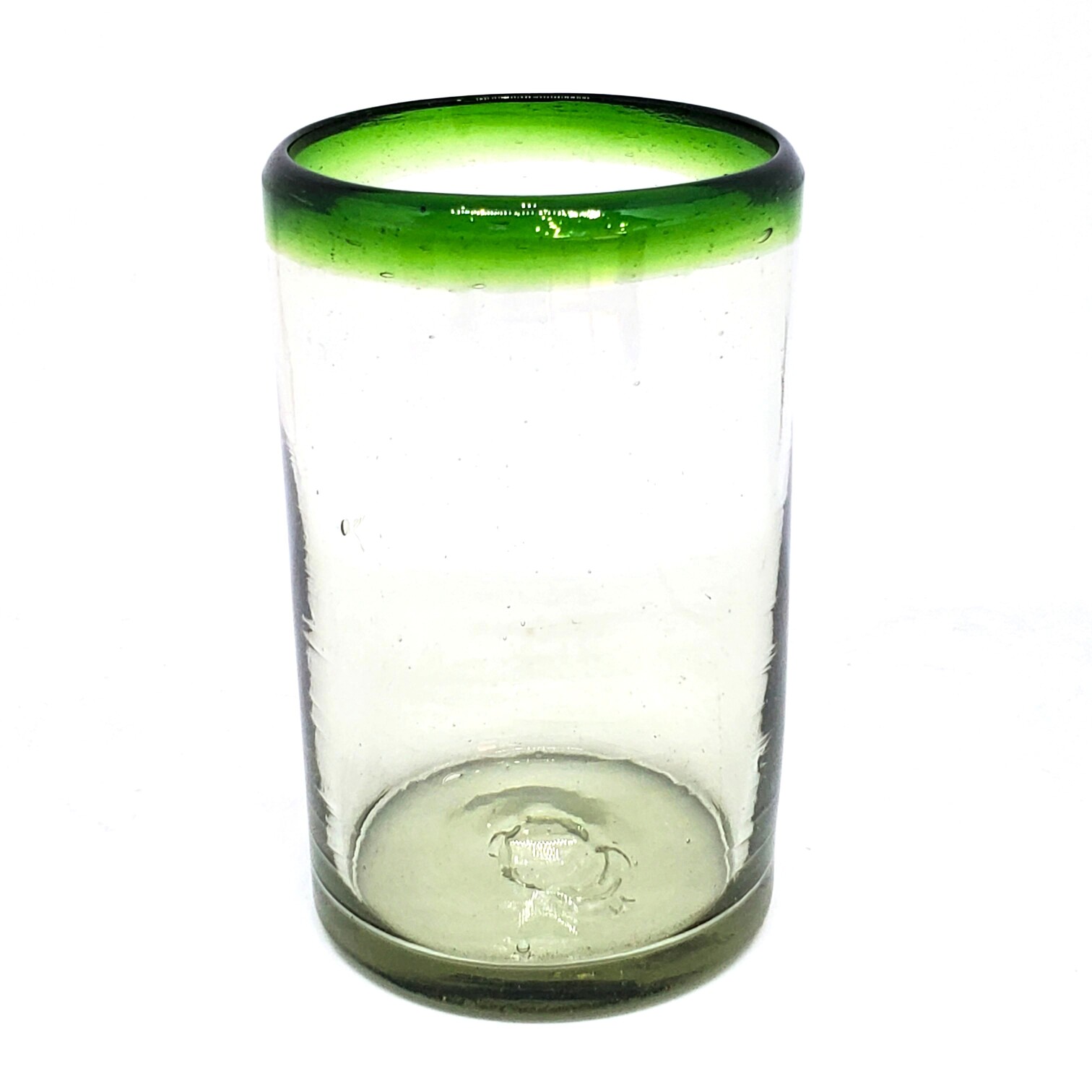 Vasos de Vidrio Soplado / Juego de 6 vasos grandes con borde verde esmeralda / Éstos artesanales vasos le darán un toque clásico a su bebida favorita.